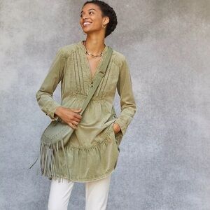 Studded Fringe  Leather Crossbody Bag